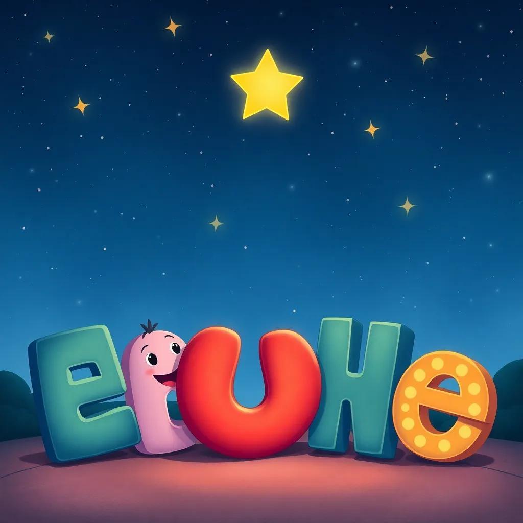 The letters gathering at night to talk and share adventures, the letter 'ر' with a happy expression, a starry sky, warm lighting, comforting atmosphere, illustration, cozy colors, high quality
