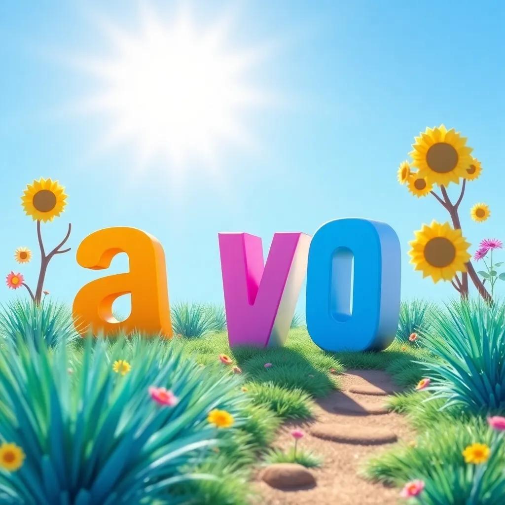 A bright morning scene with letters trying new words, the letter 'ر' leading the way, sunshine and vibrant colors, playful atmosphere, digital art, colorful, high quality