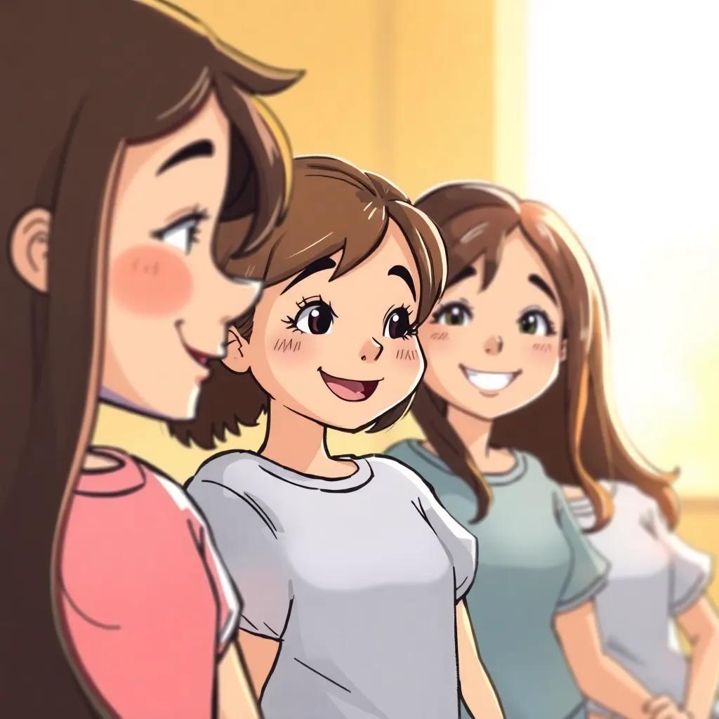 A close-up of the girls' happy faces as they reflect on their teamwork, soft focus, warm light, friendly atmosphere, high resolution