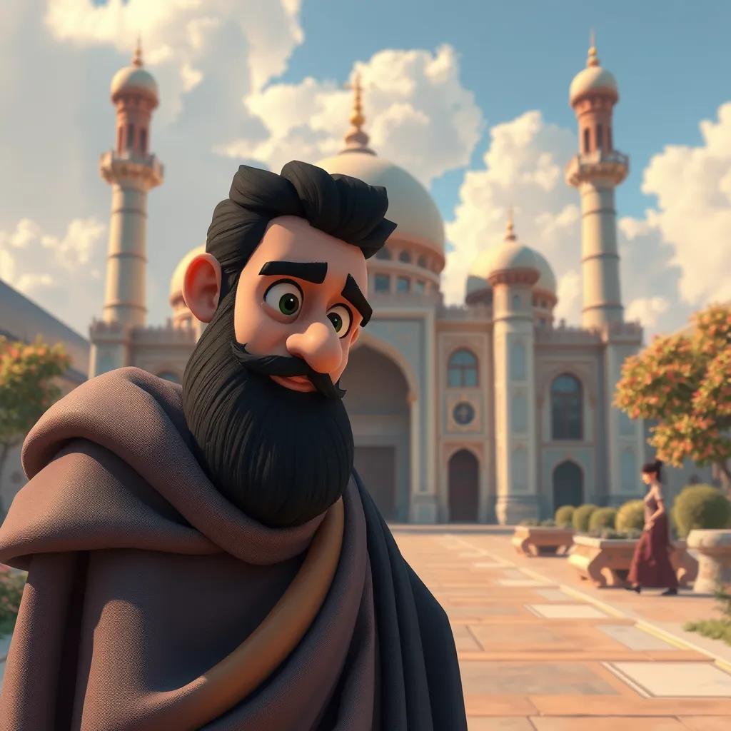 أحمد يكتب كلمة "أصدقاء" في دفتره، يجلس على طاولة في حديقة خضراء مع أشجار وزهور ملونة، ضوء الشمس متألق، منظر لطيف، جودة عالية