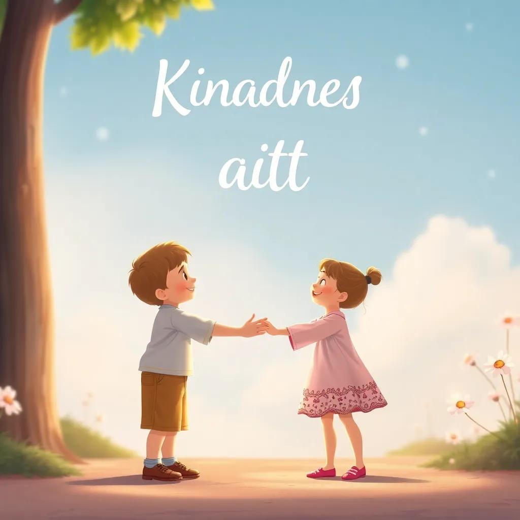 A beautiful depiction of kindness and faith, with children holding hands and sharing, soft pastel colors, joyful, inspiring atmosphere, high quality