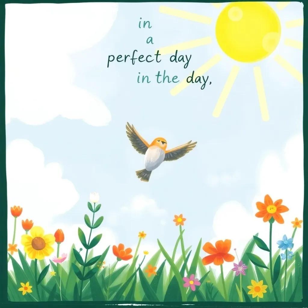 A triumphant scene of the small bird soaring through the sky, its wings outstretched in joy, sun shining, a perfect day in the garden, inspirational art, colorful