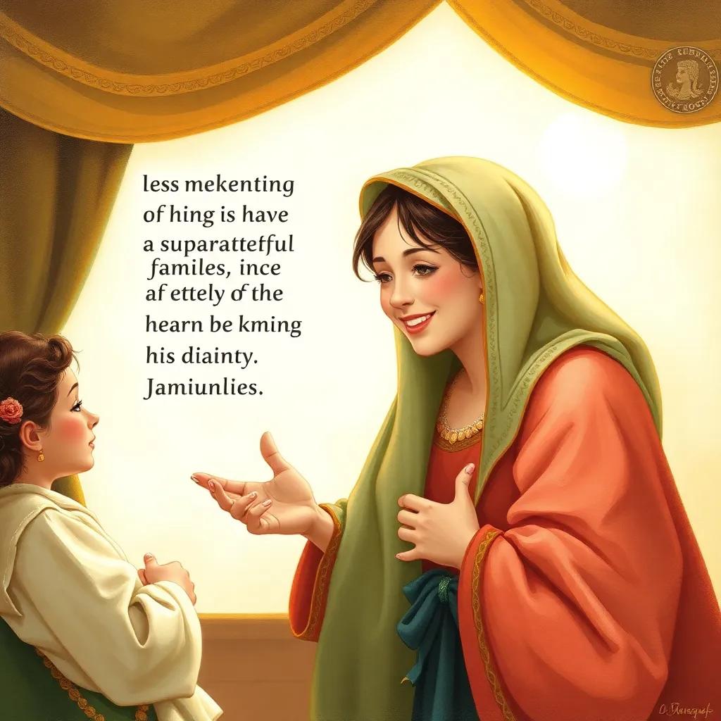 The mother smiling and explaining the beauty of families and cooperation, emphasizing love and happiness, heartwarming scene, soft light, vibrant colors, cheerful illustration
