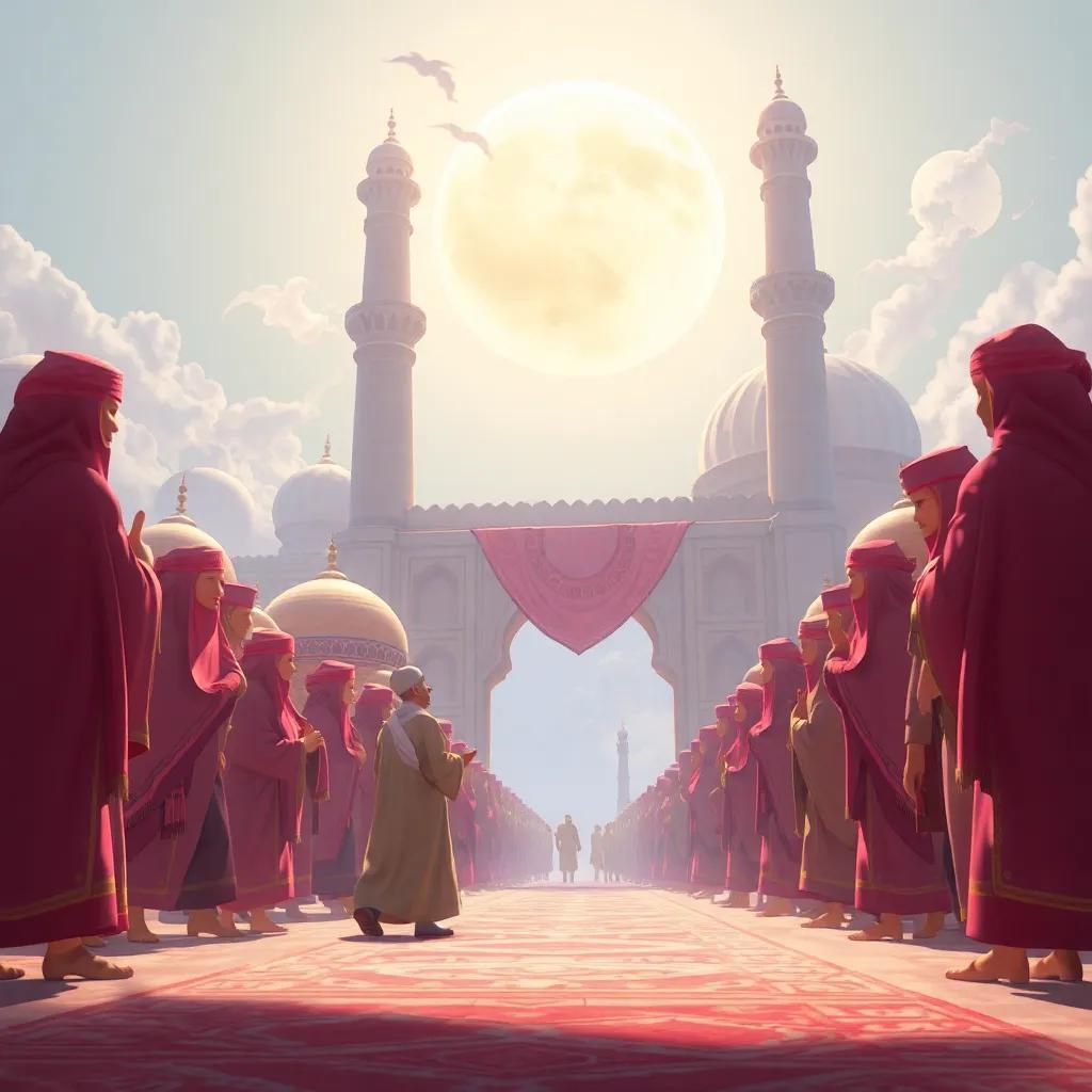محمد، فتى عربي صغير، مع شعر بني، يأكل تفاحة حمراء في حديقة، الأشجار حوله وألوان زاهية من الطبيعة، أشعة الشمس تتساقط بدفء، منظر مبهج، تفاصيل واضحة، فن رقمي عالي الجودة