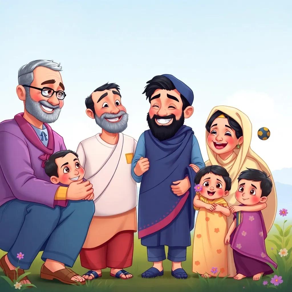 A montage of Mohammad's happy moments with his parents, depicting love and respect between them, colorful storybook illustration, emotional and uplifting, high quality