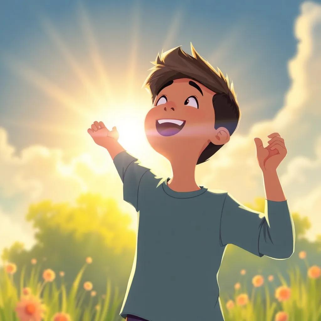 محمد shouting with joy, his dreams within reach, looking towards a bright future, with a spark of determination in his eyes, illustration, radiant colors, hopeful setting, high quality