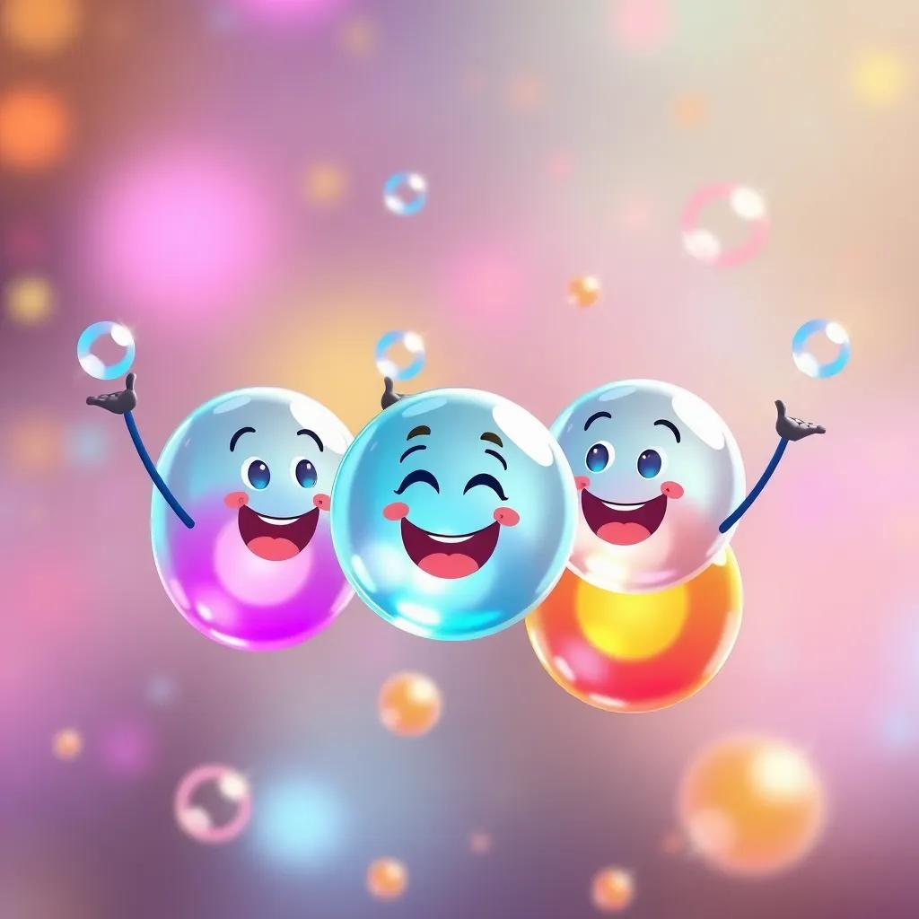 Energetic oxygen molecules, colorful, lively in the atom world, greeting Amin with smiles, showcasing their ability to help people breathe, digital painting, vibrant and friendly, child-friendly, high quality