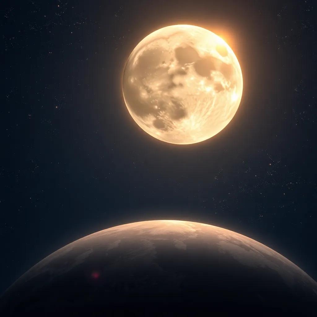 A beautiful moon named Qamar looking down at Earth from the night sky, detailed digital art, colorful stars twinkling, gentle light, serene atmosphere, high quality