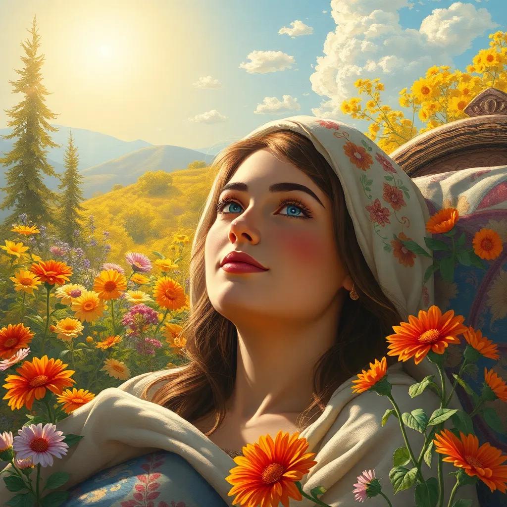 Sami waking up in the morning with bright eyes, thinking about counting more, surrounded by sunny scenery with flowers and trees, uplifting atmosphere, cheerful colors, high quality
