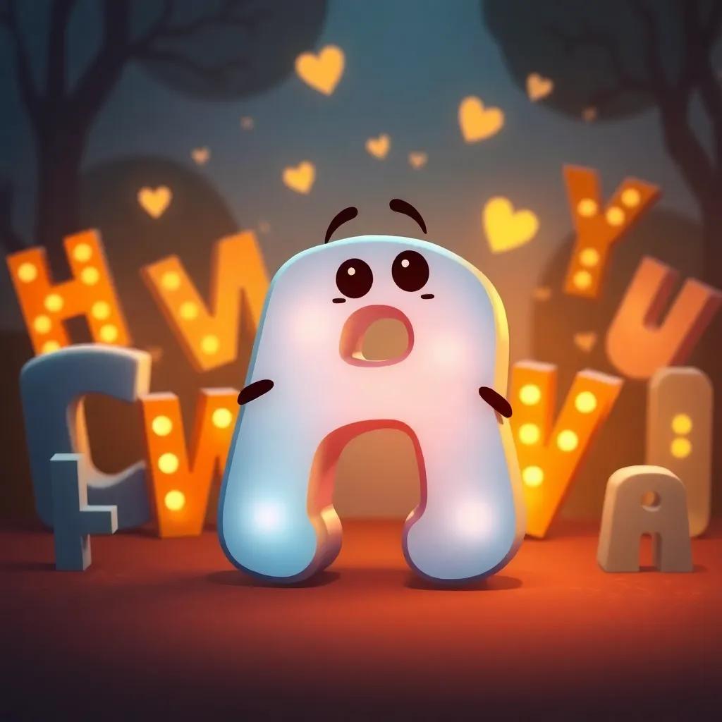 The letter 'ف' saying goodbye to his letter friends after a fun day, surrounded by glowing words, heartfelt farewell, warm colors, emotional atmosphere, storytelling view