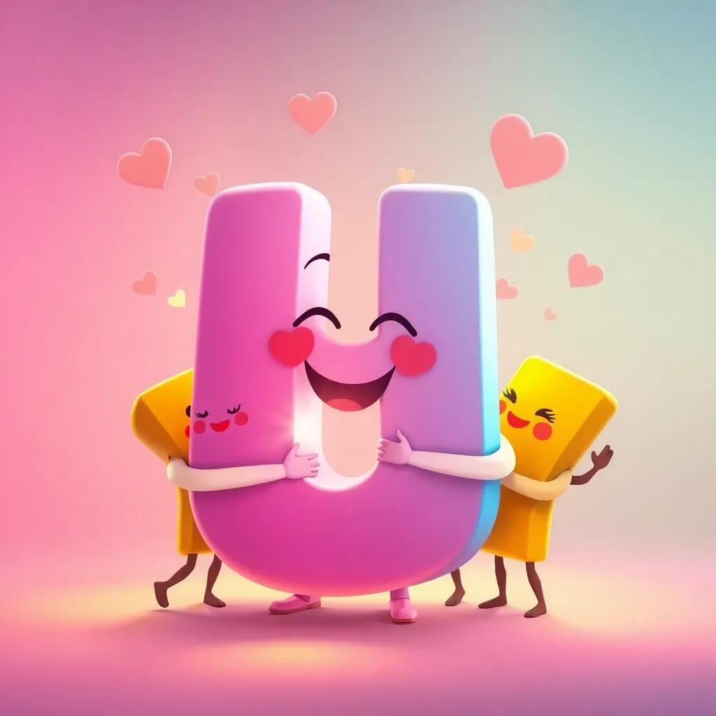 The letter 'ف' embracing its letter friends, radiating happiness and warmth, in a colorful world of letters, heartwarming illustration, soft light, joyful imagery