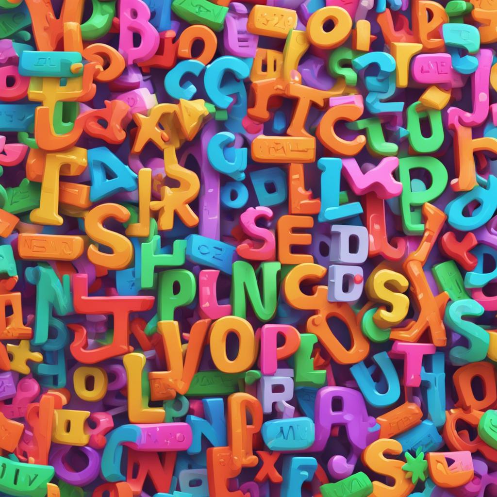 A colorful world of letters playing together happily, with joyful expressions, surrounded by words and sentences floating in the air, bright colors, cheerful atmosphere, digital art, high quality