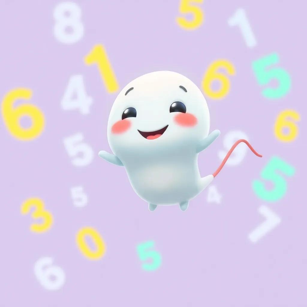 A small creature that looks like a straight line, smiling and floating, representing a linear function, surrounded by numbers, digital art, cheerful, engaging, bright colors, high quality