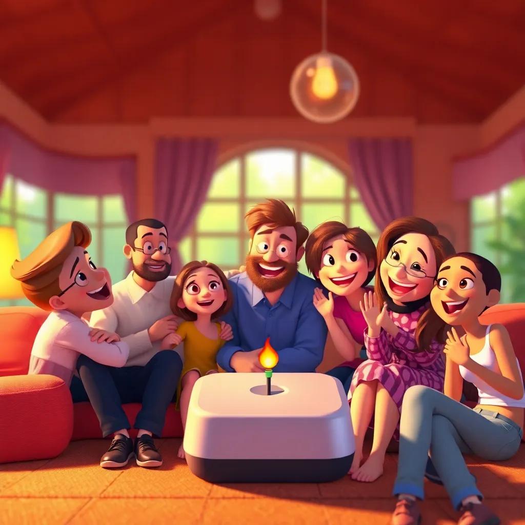 Control key, Ctrl, feeling satisfied and happy, surrounded by friends enjoying their time together, bright and cheerful colors, warm scene, heartwarming digital art