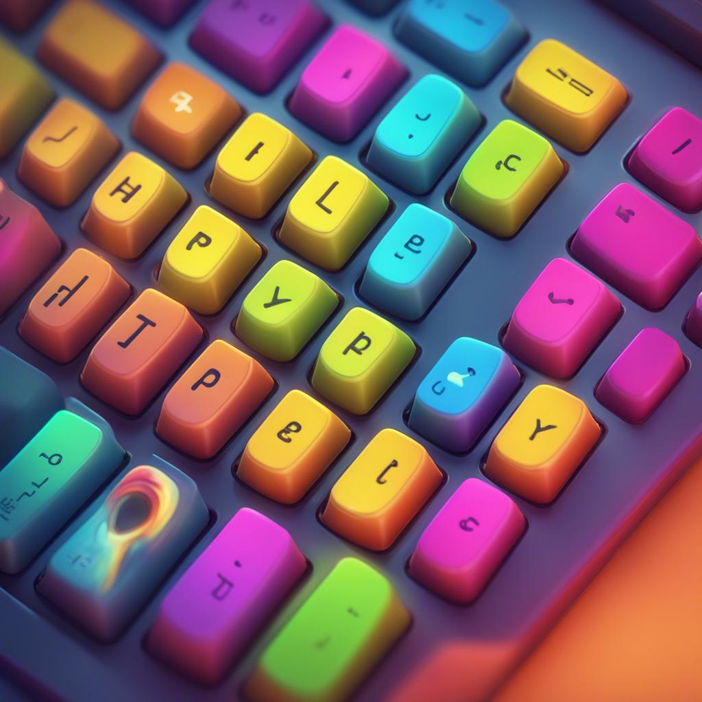 A colorful scene of happy keys on the keyboard, waiting their turn to be transformed by the Shift key, digital art, bright and cheerful, warm light, high quality