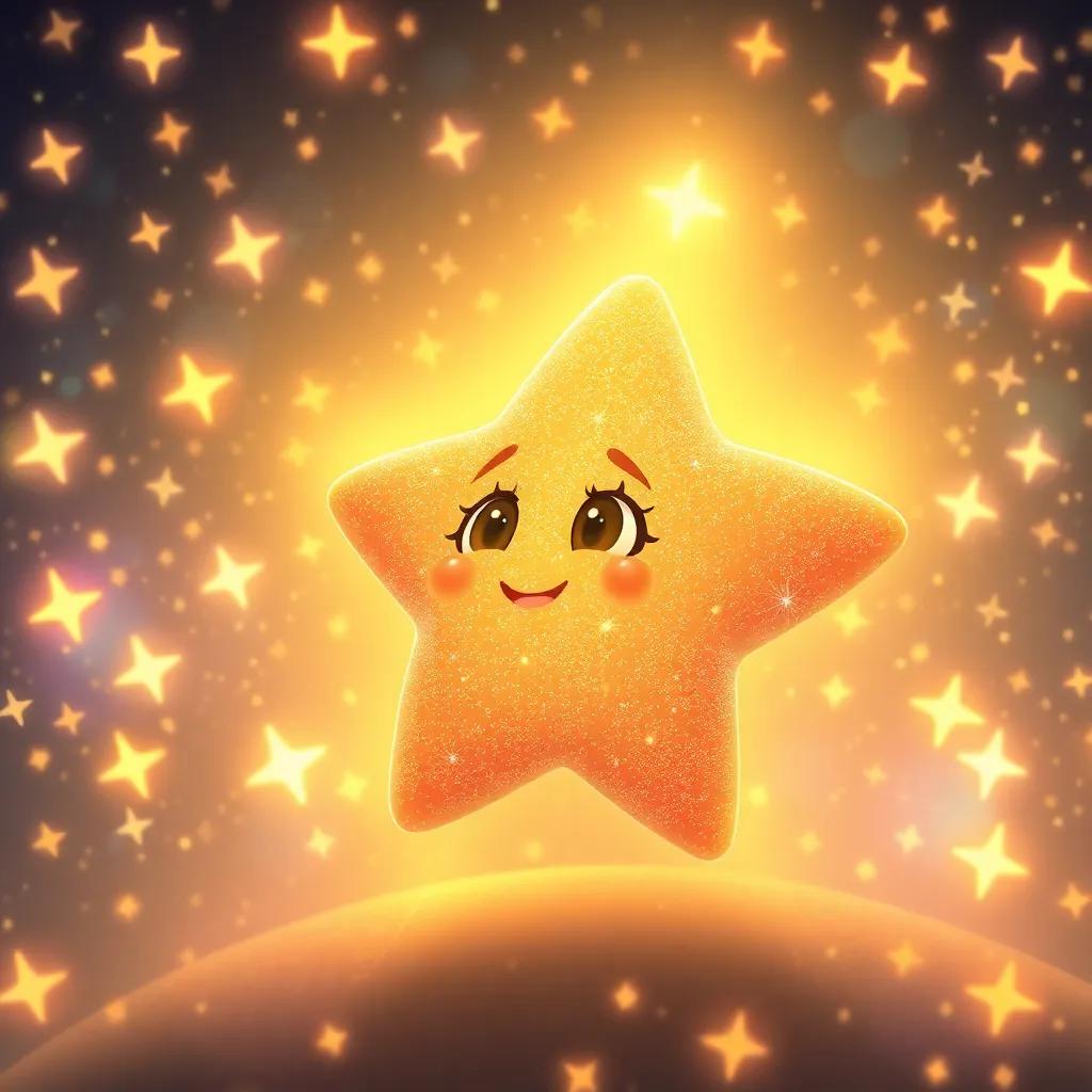 The small star glowing brighter, filled with confidence, surrounded by twinkling stars cheering her on, magical atmosphere, uplifting imagery, detailed digital art, high quality