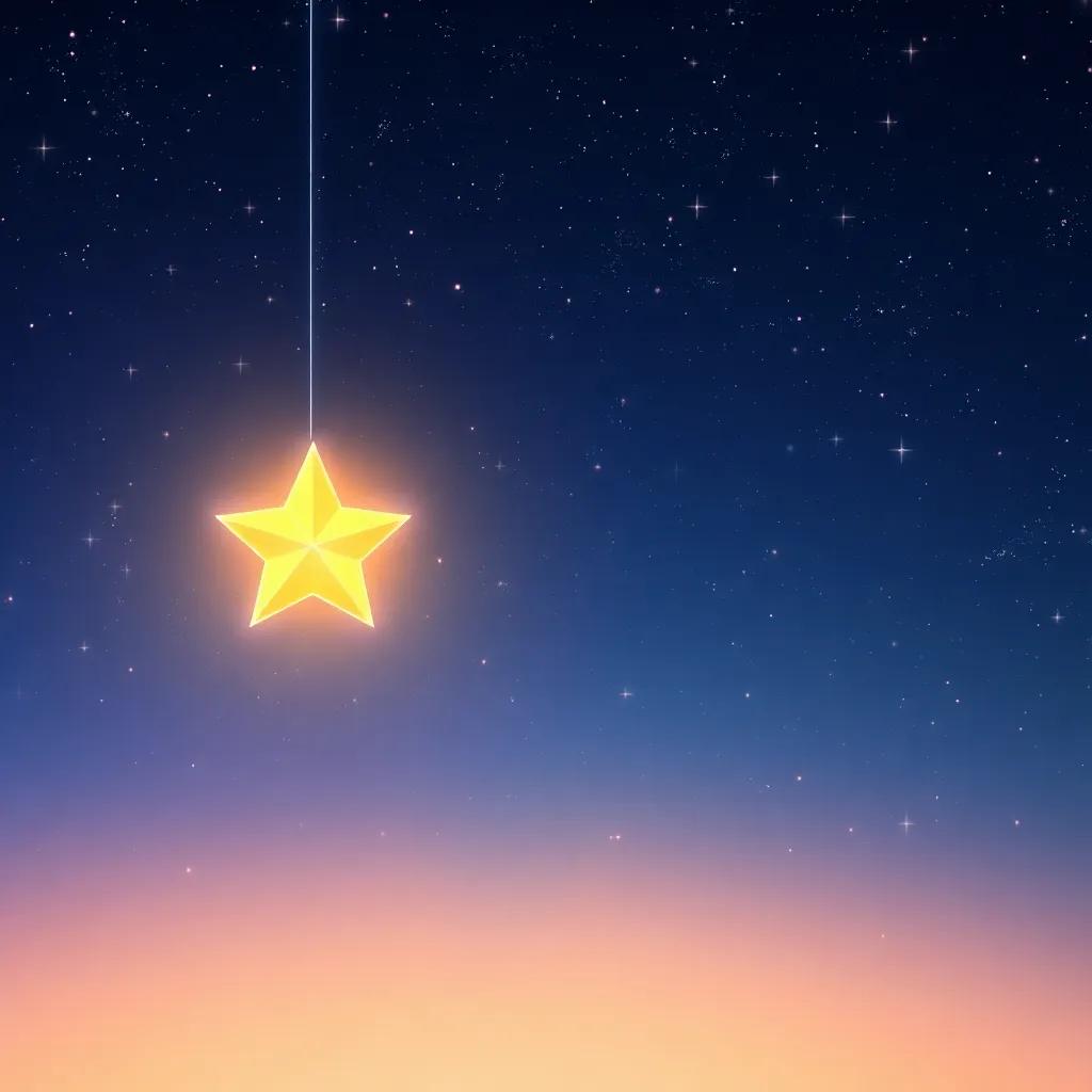 A beautiful star falling from the night sky, surrounded by twinkling stars, with a calm and serene background, digital art, vibrant colors, enchanting atmosphere, high quality