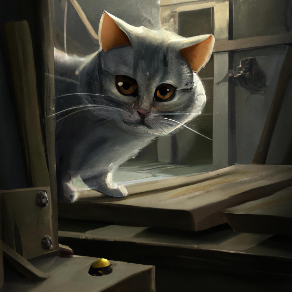 A curious cat named Whiskers with a mischievous gleam in his eyes, staring at a mouse.