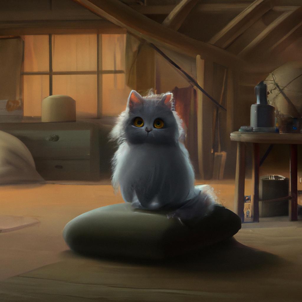 A fluffy cat sitting on a soft mat in a cozy room.