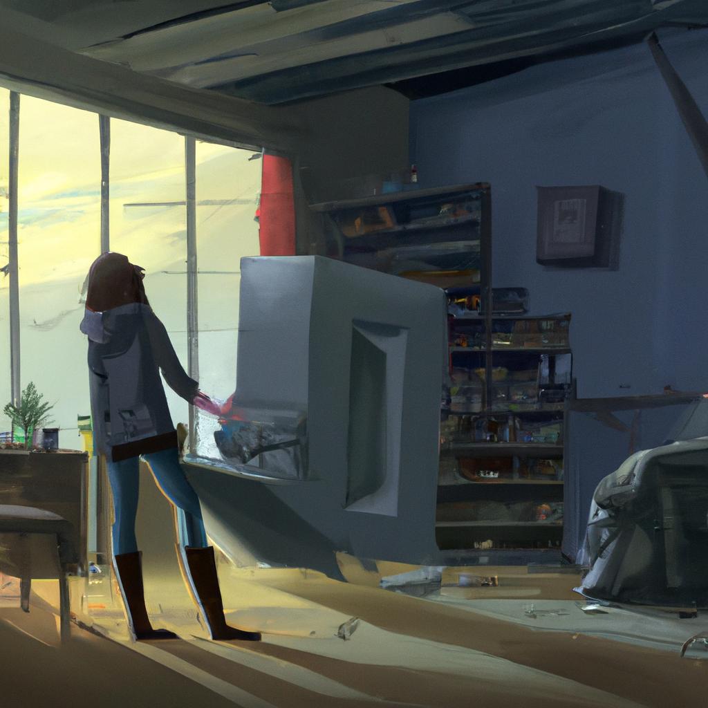 A girl dusting furniture in a cozy living room with sunlight streaming in through the window.