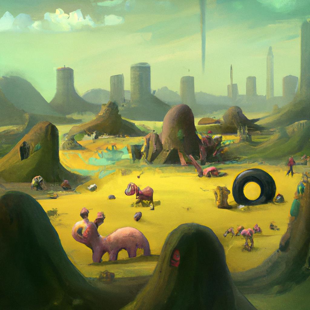 A colorful land with creatures of different shapes and sizes playing happily together.