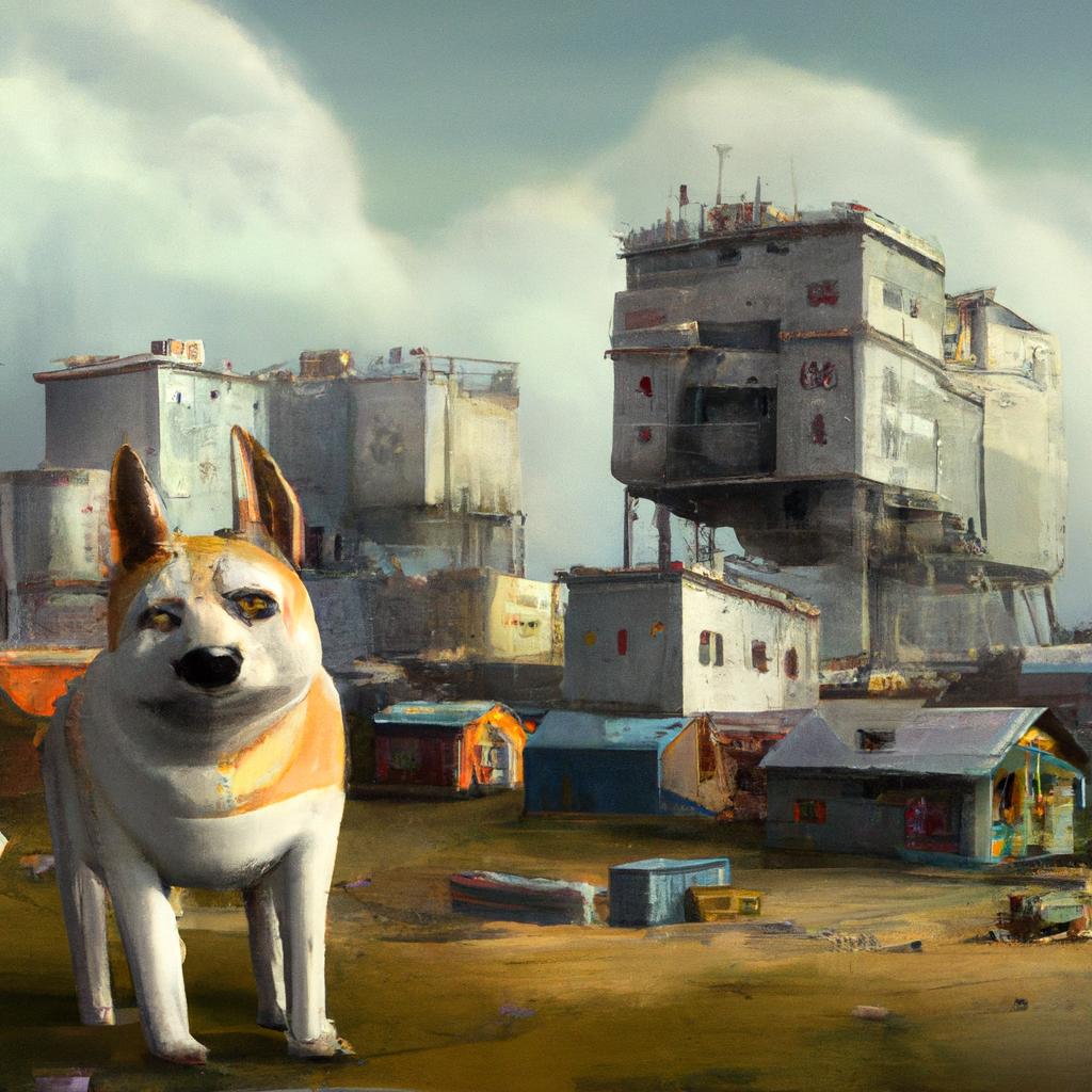 Imagem de uma cidade encantadora chamada Peludópolis com um cachorrinho Labrador dourado chamado Patitas, com suas orelhas grandes e olhos brilhantes.