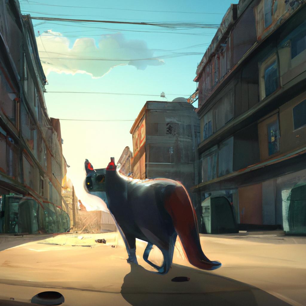 A curious cat named Luna exploring the city streets outside her home.