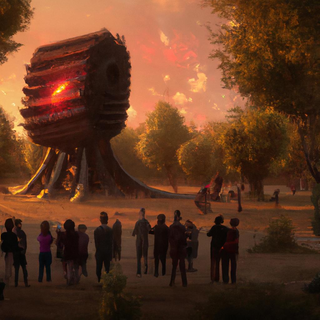 At the park, a crowd gathers around a strange object. What could it be?