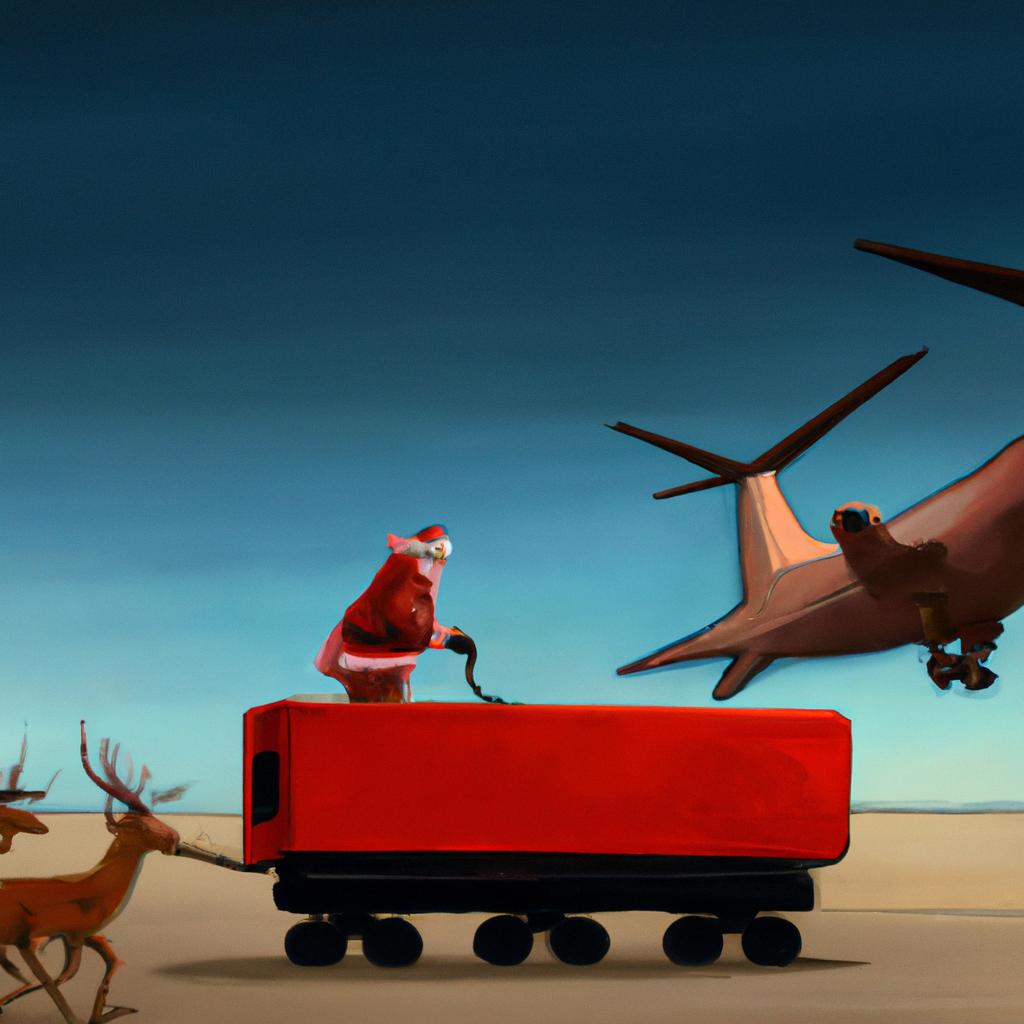 Santa Claus in his red suit with his reindeer ready for flight.
