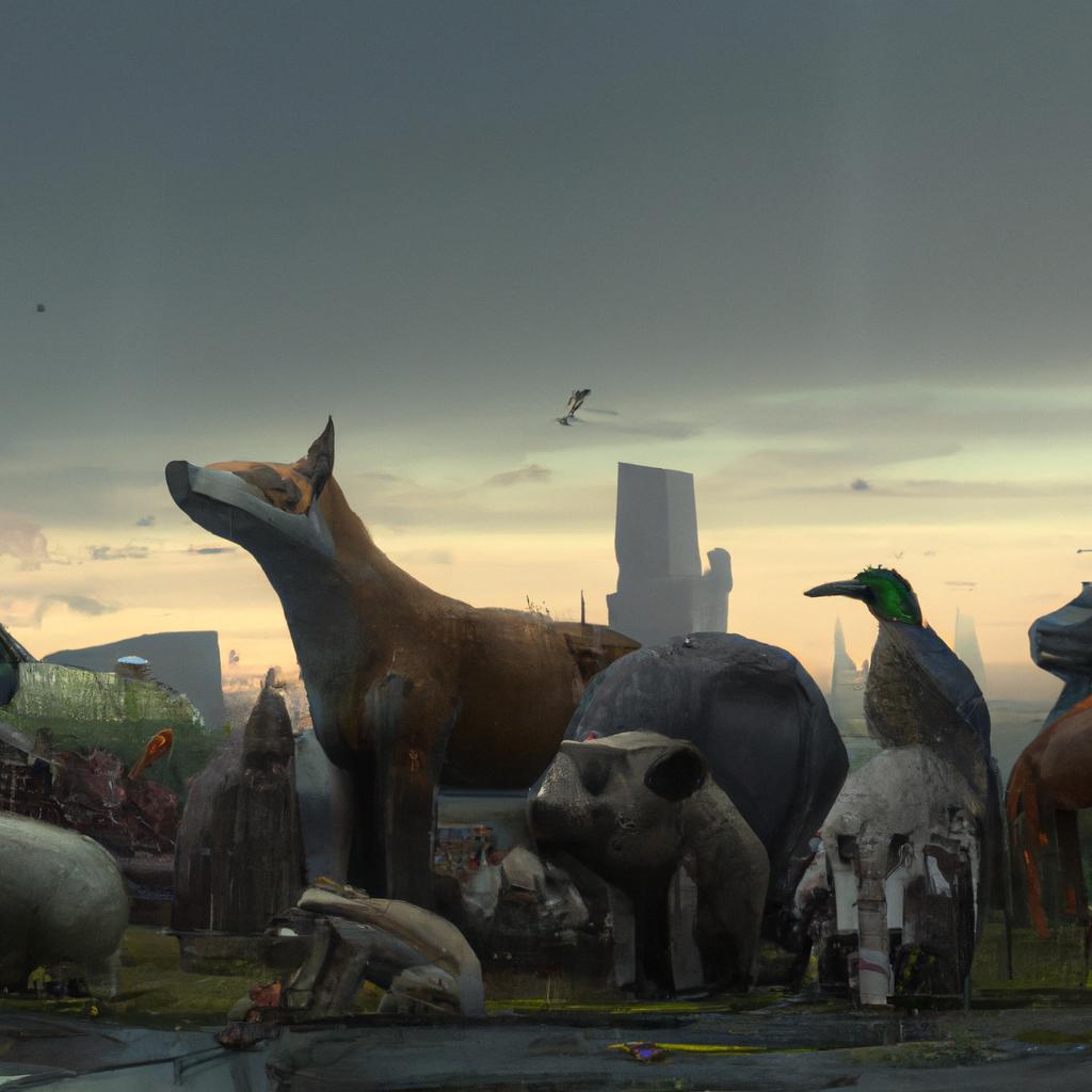 A group of diverse animals looking longingly at the horizon, dreaming of freedom and equality.