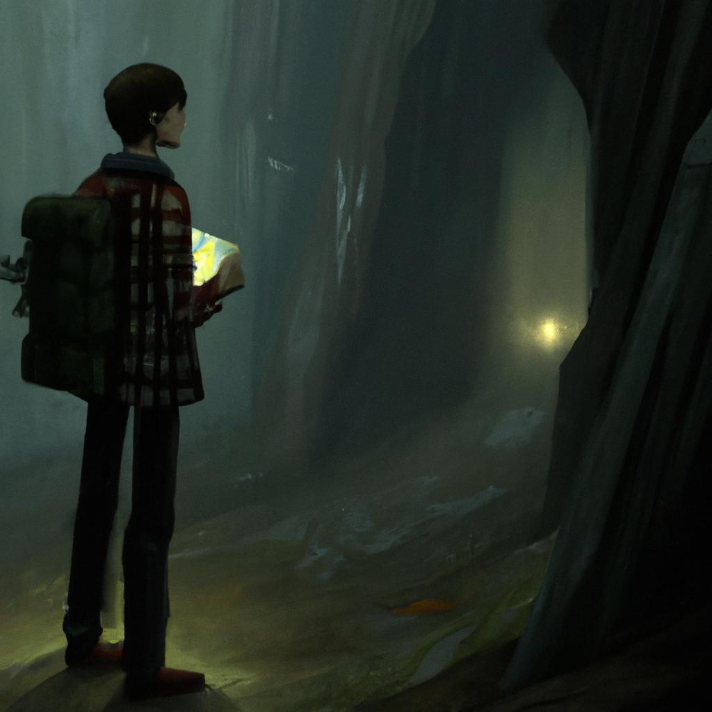 A young explorer with a backpack full of snacks, a map, and a flashlight, ready to venture into a hidden cave.