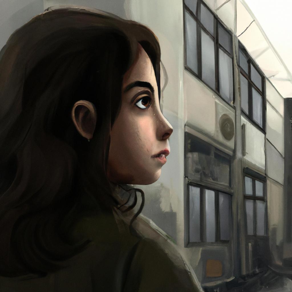 A young girl with fear in her eyes watching Israeli soldiers arriving at her house.