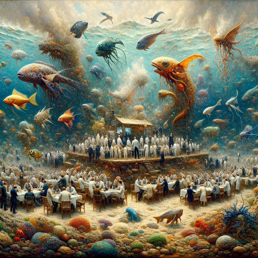 The underwater world buzzing with excitement about Finley's campaign, with various sea creatures supporting him.