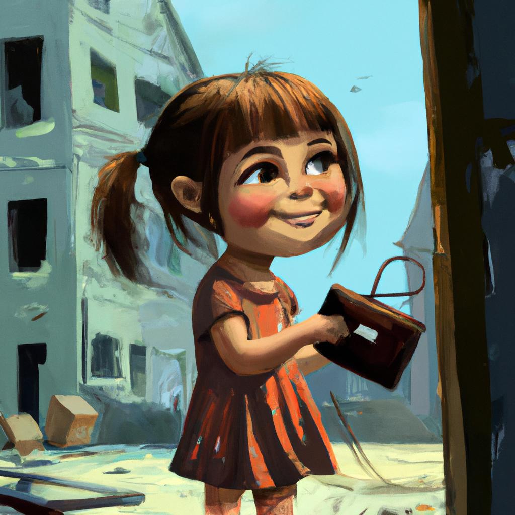 A little girl with a bright smile holding a wallet she found on the playground.