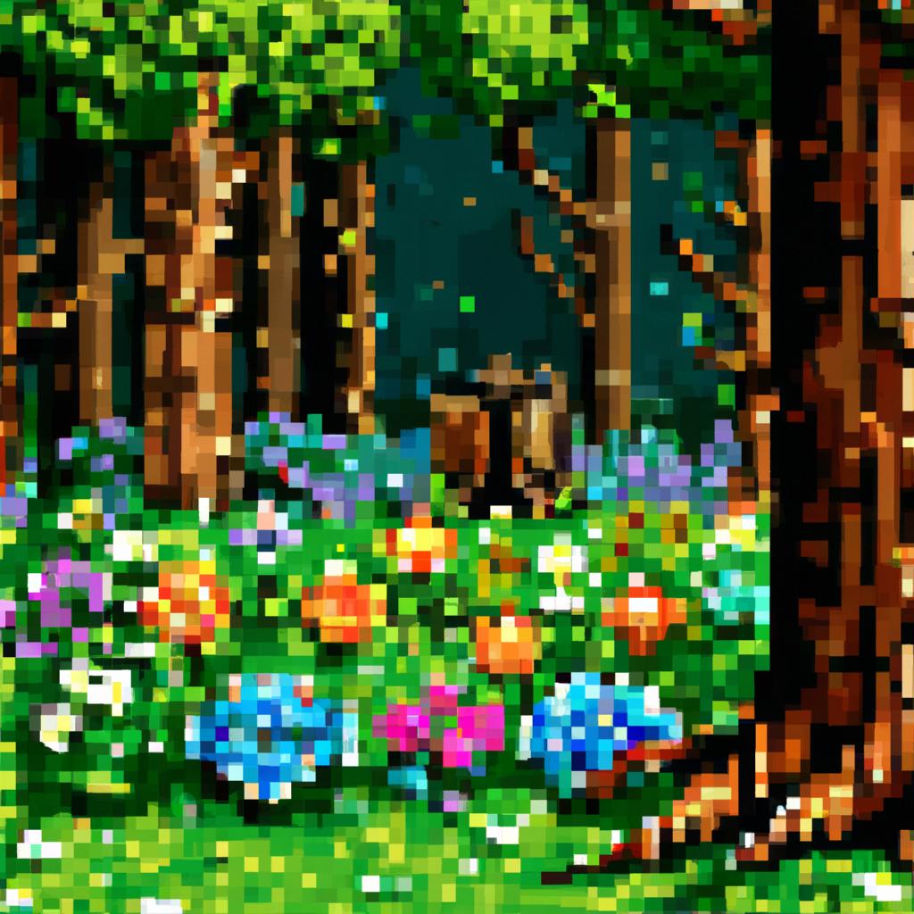 A hidden magical garden in the forest with singing flowers and whispering trees.