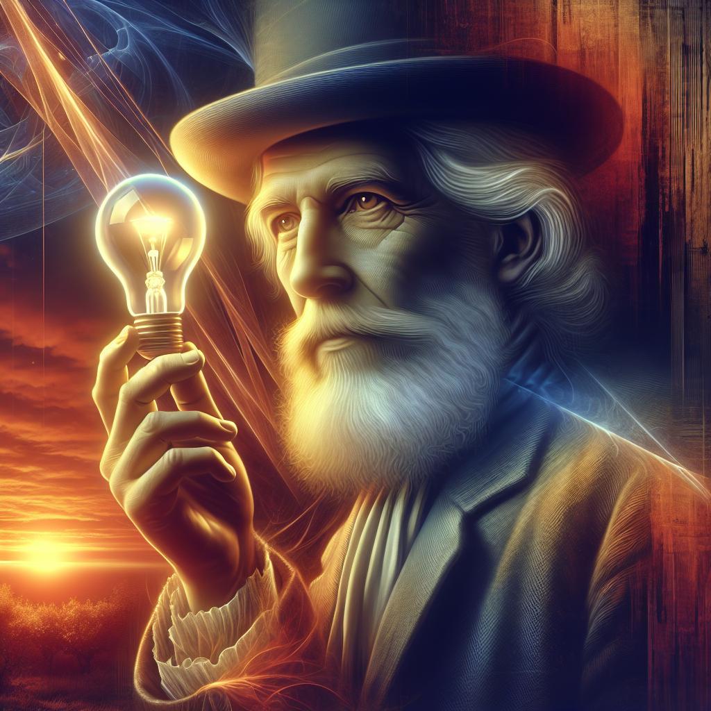 An inspirational image of Benjamin Franklin with a glowing light bulb representing his inventive spirit.