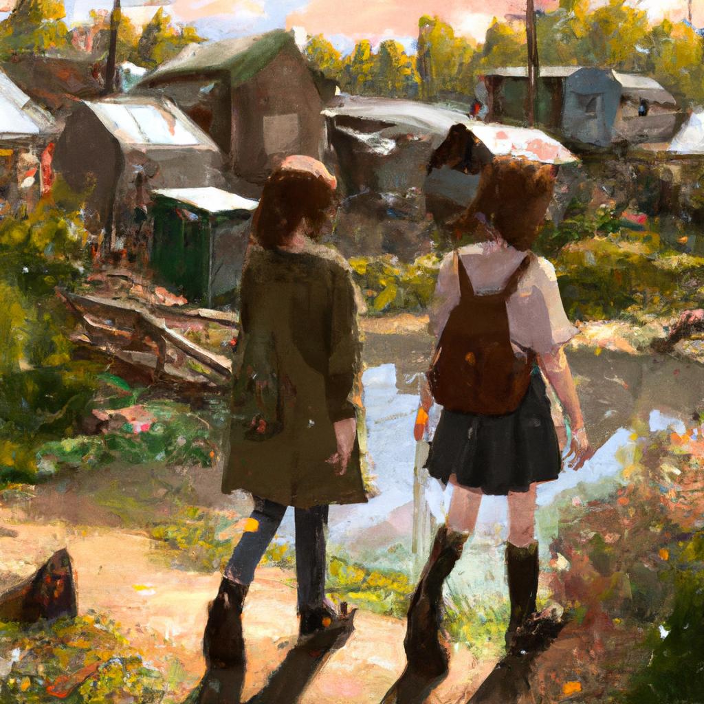Two best friends, Lily and Emily, exploring the woods and playing by the river in a small town.