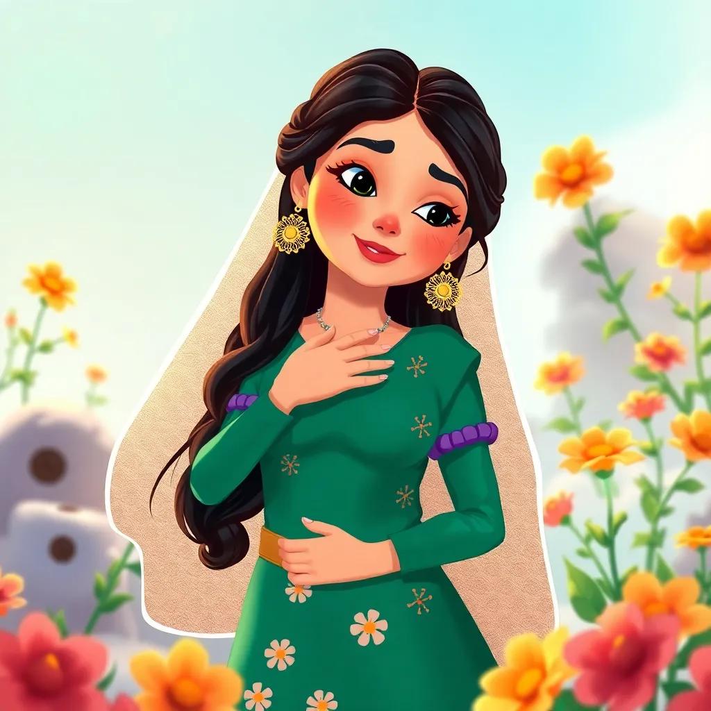 Zeynep, agora conhecida como a heroína, recebendo agradecimentos dos moradores do vilarejo, com flores e abraços, ilustração calorosa, cores suaves, qualidade alta