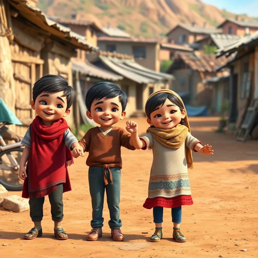 Children holding hands, vowing to keep the Folkloric traditions alive, earthy backdrop of the town, smiles and strong bonds, portraying unity and friendship, digital art, inspirational, high quality