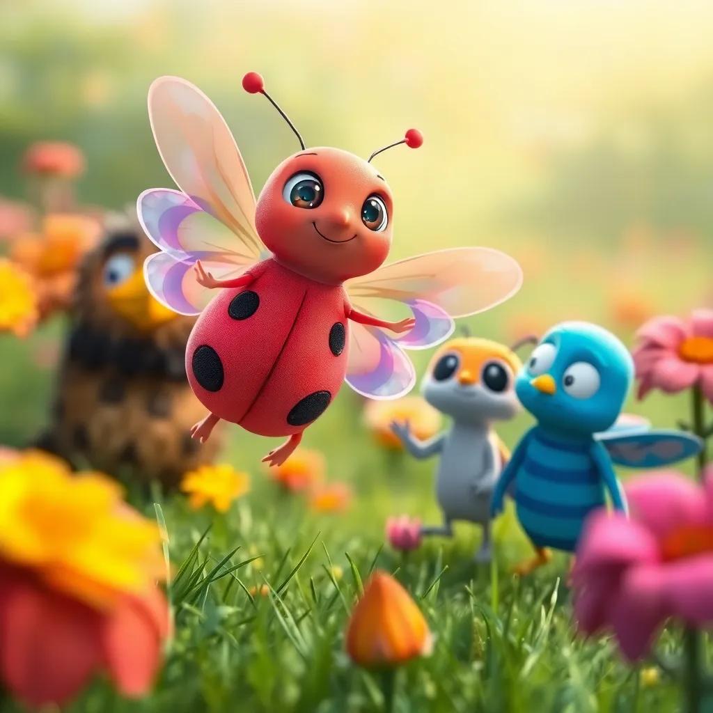 Uma sábia borboleta com asas multicoloridas voando ao redor dos amigos em um campo vibrante, os amigos atentos e admirados, arte infantil, clima alegre, cores alegres, perspectiva harmoniosa, qualidade excelente