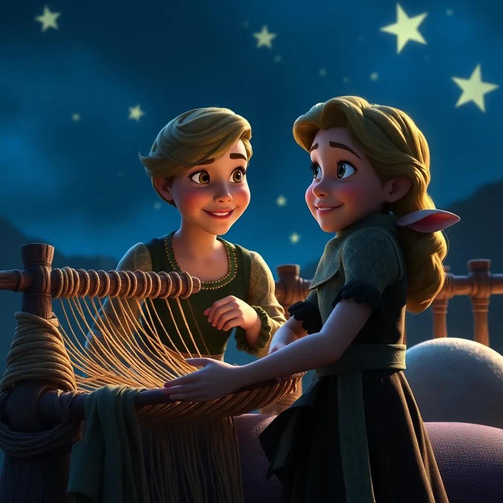 Charlotte confidently pulling off her plan to save Wilbur, weaving with skill and thoughtfulness, night scene with bright stars, illuminating her determination, digital art, atmospheric, inspirational