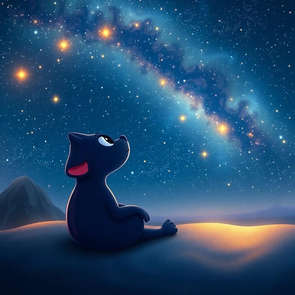 Tiro dreaming of new adventures ahead, a night sky filled with stars, thoughts of oceans, treasures, and stories yet to be discovered, imaginative and dreamy atmosphere, high quality