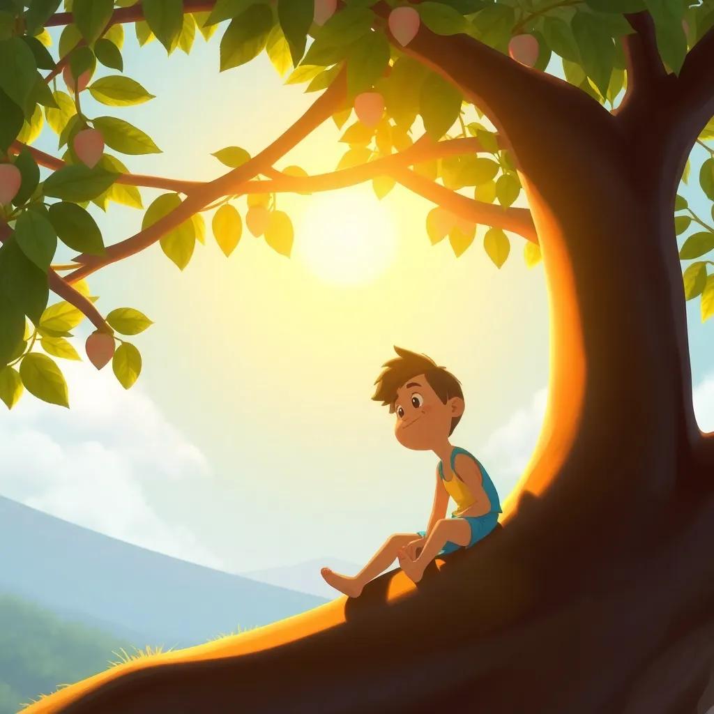Diego y Pipo sentados en un árbol de algodón de azúcar, platicando sobre la amistad, la luz del sol brillando a través de las hojas, vista amistosa, colorido y alegre, arte digital, calidad alta
