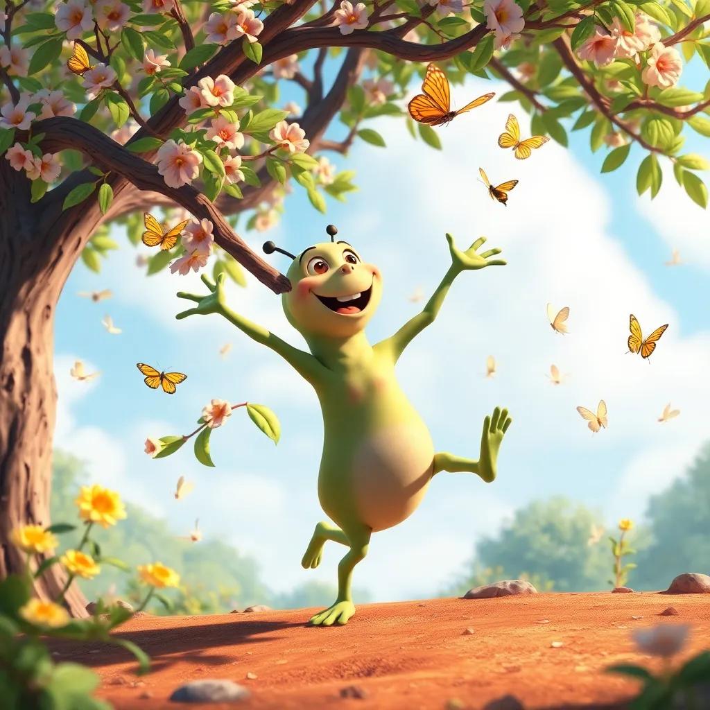 Abeto practicing its dance moves, swaying its branches gracefully in the breeze, with butterflies and bees fluttering around, joyful mood, colorful, lively scenery, high quality