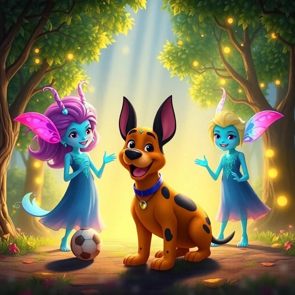 Las sombras alegres, vestidas con colores oscuros y brillantes, sonriendo y llamando a Benji para jugar, rodeadas de árboles mágicos, iluminadas por los rayos de sol, art style, brillante, colorido