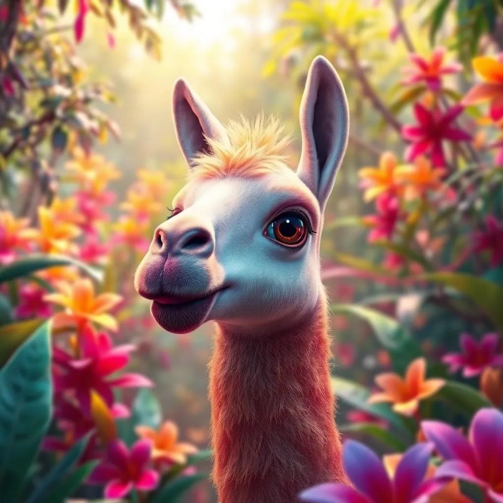 Un alegre camaleón llamado Carlos, en una selva colorida, con piel brillante que cambia de color, rodeado de árboles y flores exóticas, digital art, vibrante color, alegre atmósfera, alta calidad