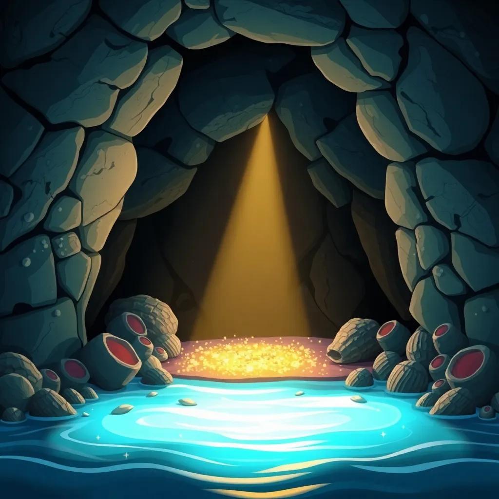Un cofre antiguo abierto con una luz brillante saliendo, rodeado de conchas y estrellas de mar, bajo el océano, illustration, glowing light, magical, exciting