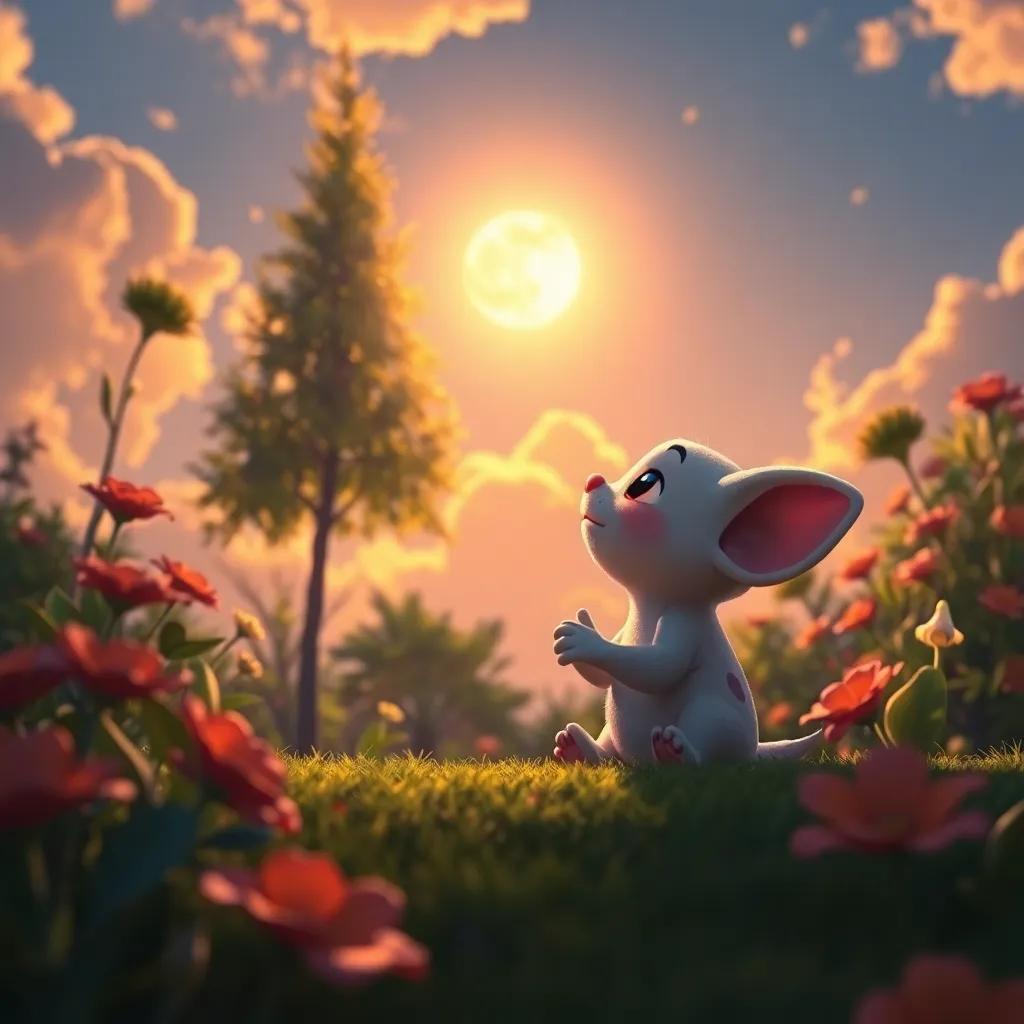 Pipo decidido a cuidarse, mirando al cielo soleado y sintiendo la energía de la magia del jardín, digital art, uplifting scene, bright atmosphere, high quality