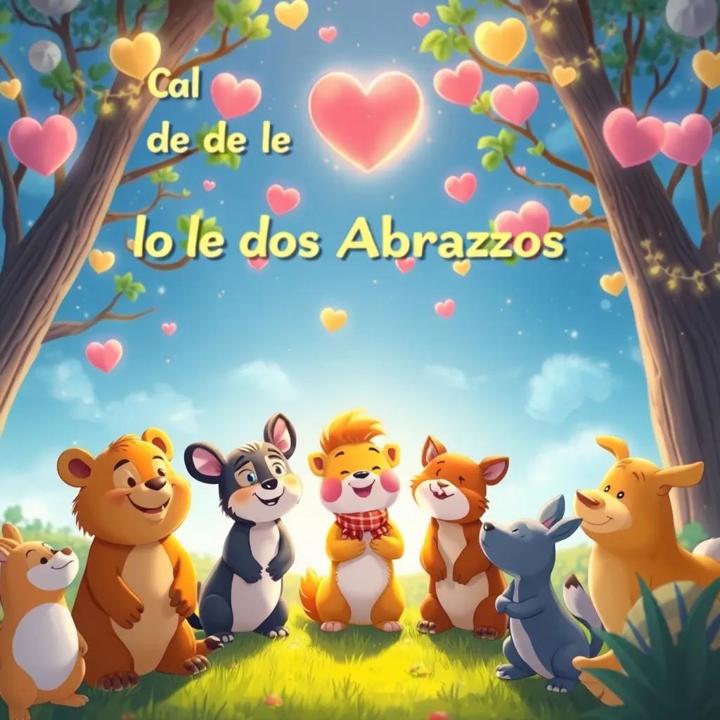 Una escena final de todos los animales prometiéndose volver el próximo Día de los Abrazos, con sonrisas y cariño en el aire, ilustración amigable, encantadora