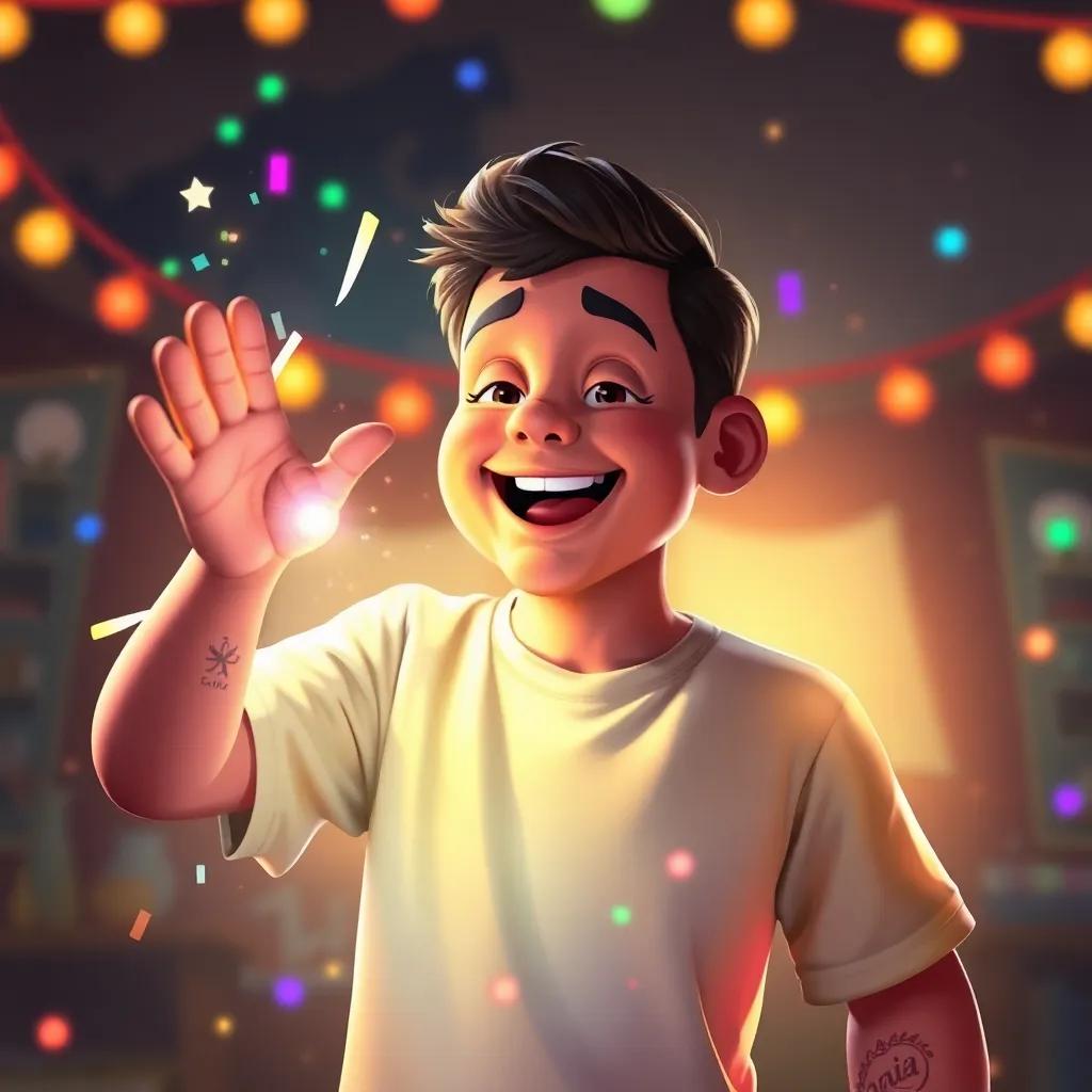 Pablo abriendo un cofre que desata colores vibrantes por todas partes, llenando el ambiente de luz y alegría, digital painting, festivo, radiante, alta calidad